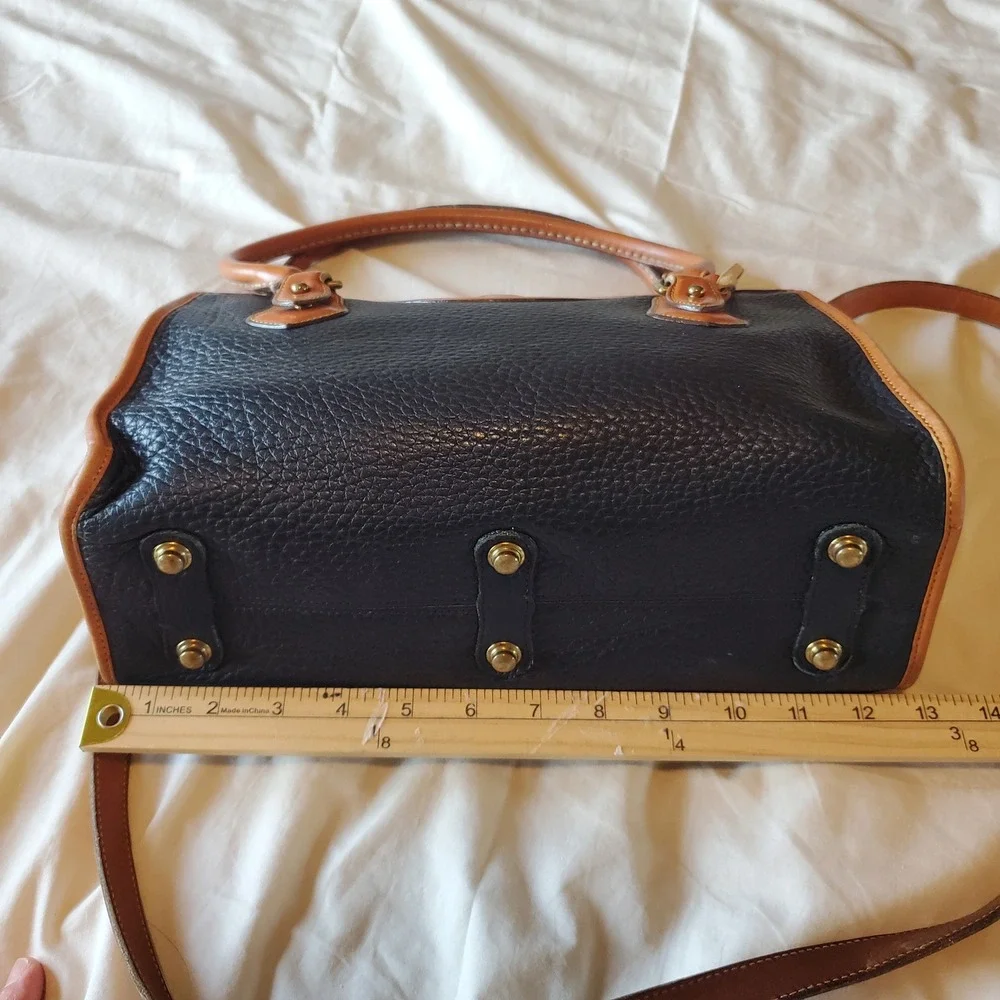 Dooney & Bourke All Weather Leather Satchel Navy Blue British Tan Vintage Bag